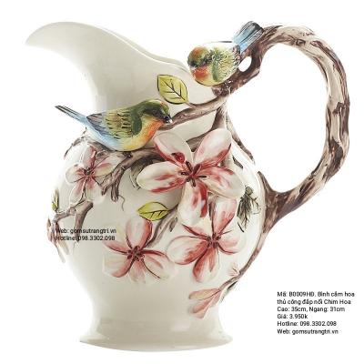 Bình Cắm Hoa Thủ Công Đắp Nổi Chim Hoa